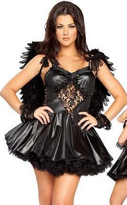 Sexy Black Leather Angel Costume
